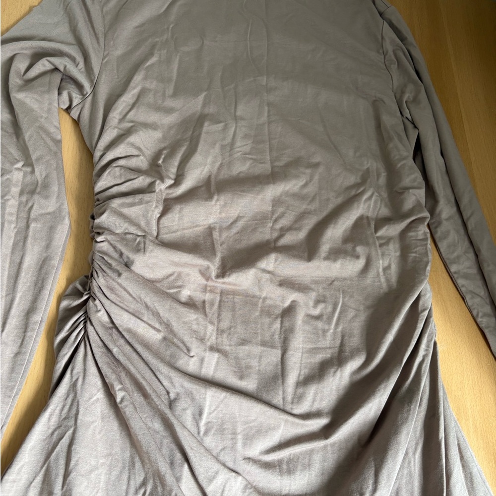 NWT Abercrombie & Fitch Long Sleeve Ruched Taupe Dress - Picture 3 of 8